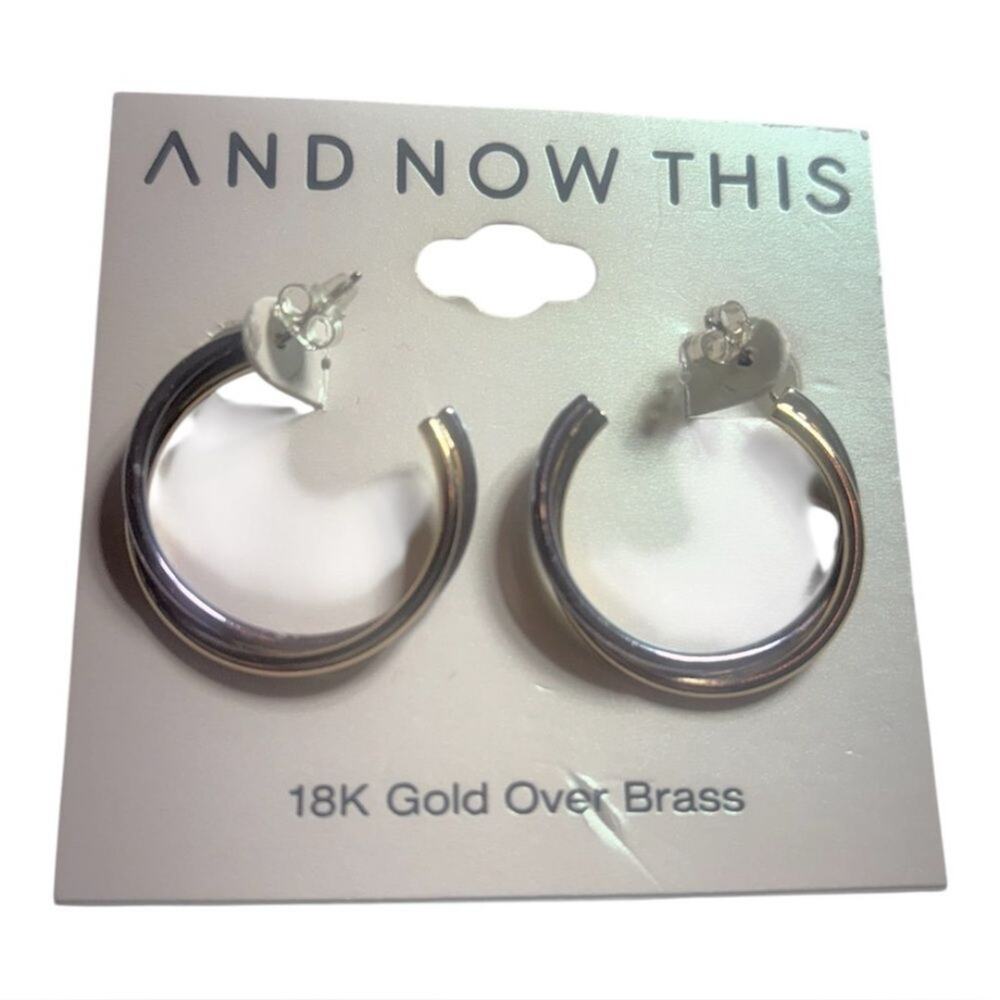 And Now This Two Tone Gold Silver Plated Hoop Earrings